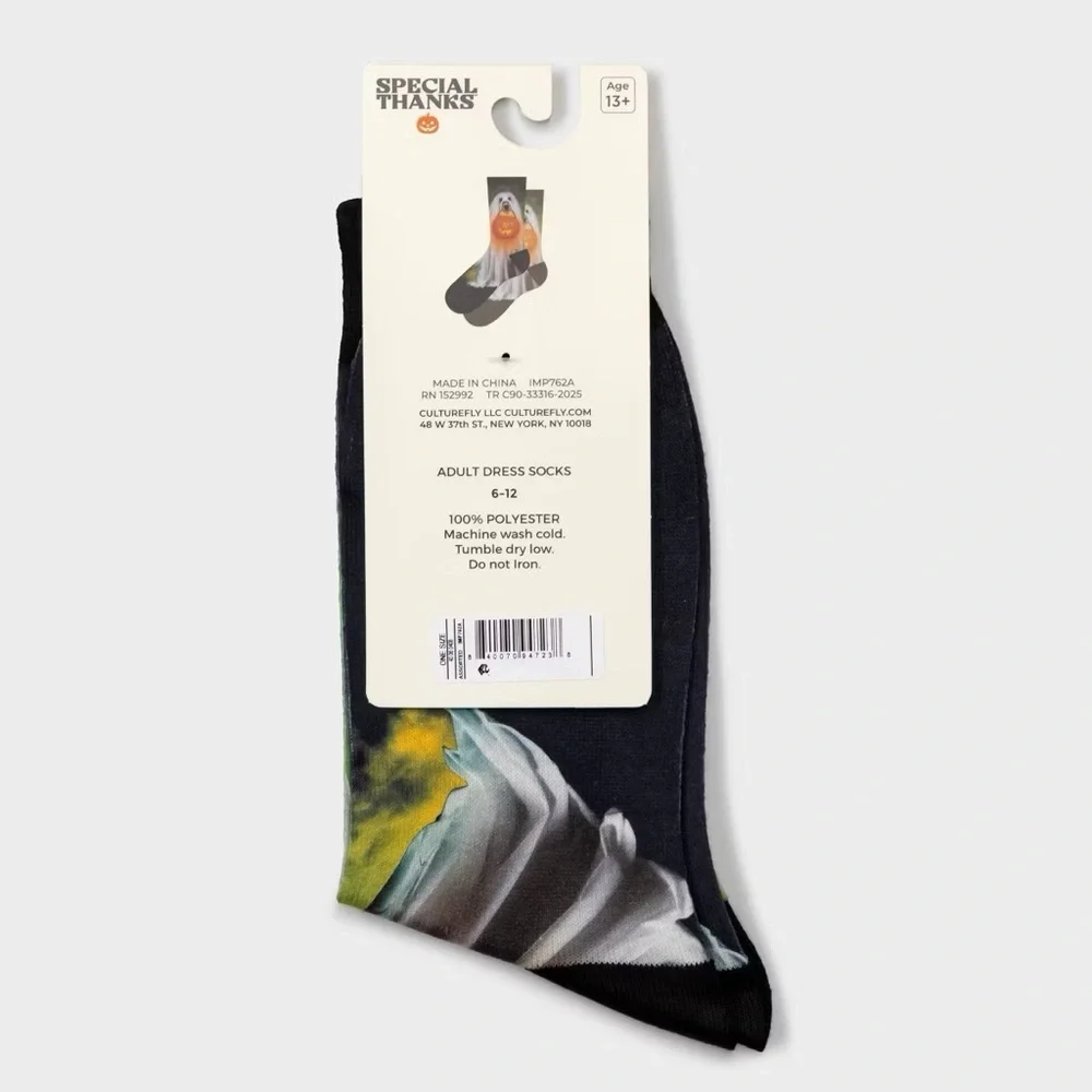 Men's nwt Special Thanks Halloween Ghost Dog Crew Socks - 6-12